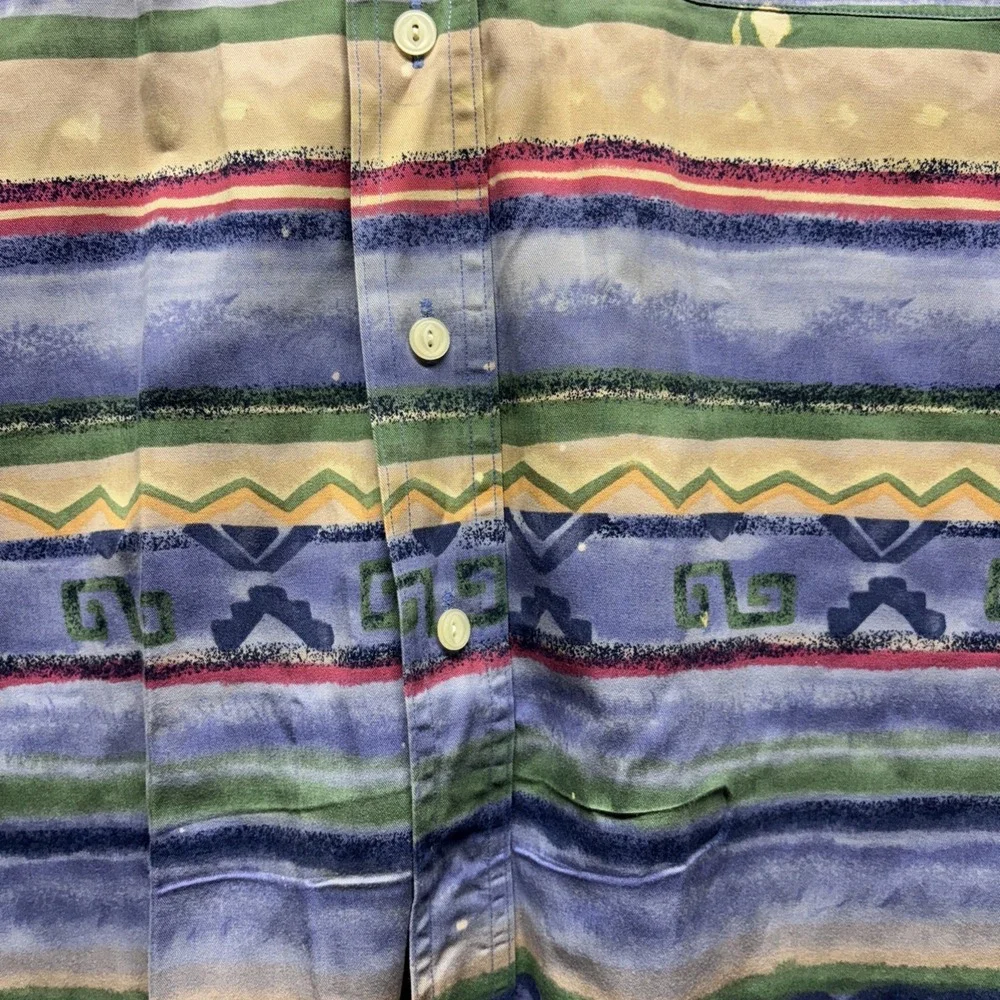 Vintage Chaps Ralph Lauren Shirt Mens Large Striped Aztec Print Short Sleeve 90s